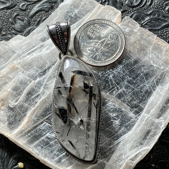 Tourmalinated Quartz Crystal Stone Jewelry Pendant - Picture 5 of 8